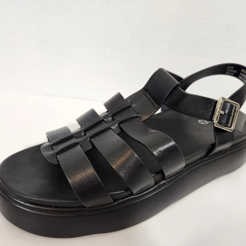 ID Required Fisherman Sandals Womens Sz 9M Black Platform Chunky Y2K Grunge Goth